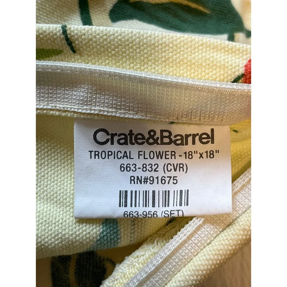 Crate & Barrel Yellow Tropical Flower Sq Pillow Sham 18” X18”